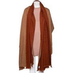 Hermes Brown Two Tone Cashmere Shawl For Women -Deals Hermes Store luxury women hermes used accessories p590636 001