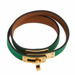 Hermes Green Leather Gold Plated Kelly Double Tour Bracelet For Women 13 Hermes Green Leather Gold Plated Kelly Double Tour Bracelet For Women -Deals Hermes Store luxury women hermes used accessories p591541 002