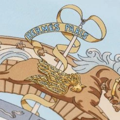 Hermes Blue Musee Vivant Du Cheval Chantilly Silk Handkerchief For Women -Deals Hermes Store luxury women hermes used accessories p591892 004