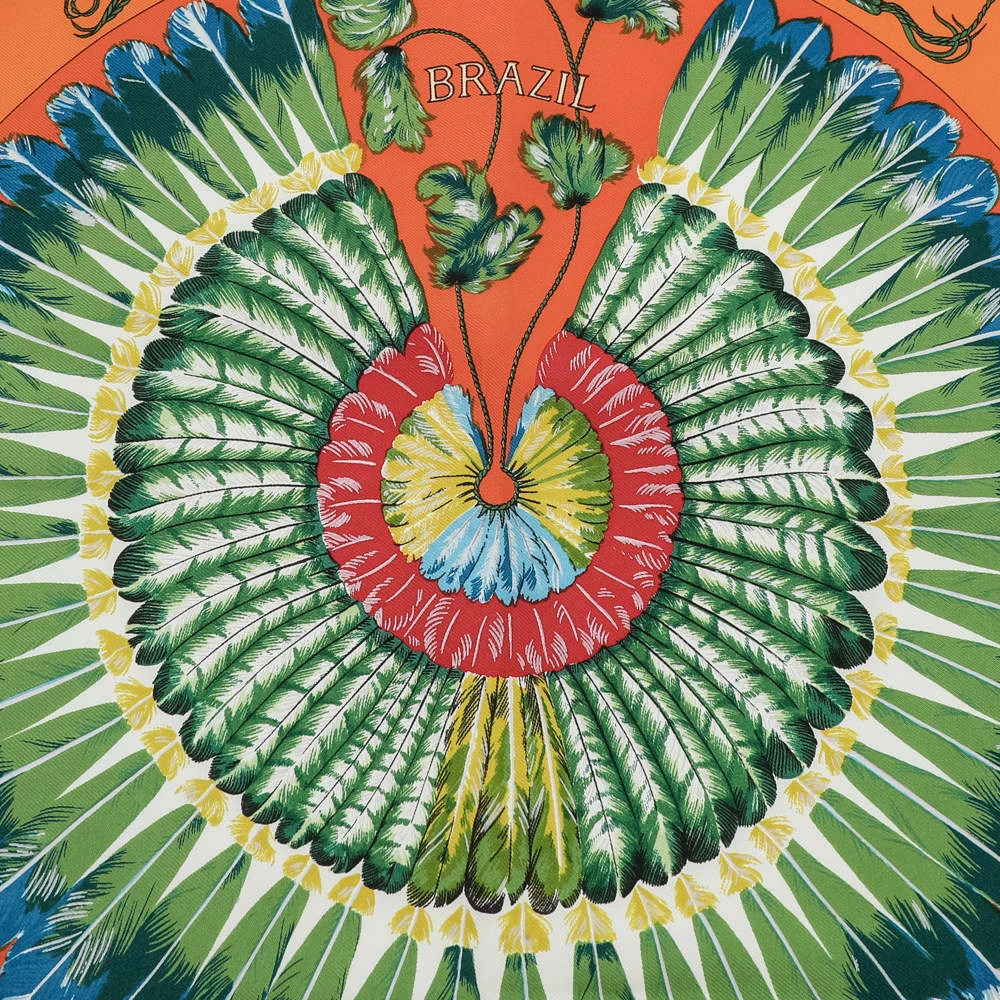 Hermes Orange Brazil Silk Square Scarf For Women 5 Hermes Orange Brazil Silk Square Scarf For Women - Image 3