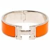 Hermes Hermès Clic Clac H Orange Enamel Palladium Plated Wide Bracelet For Women -Deals Hermes Store luxury women hermes used accessories p592832 003