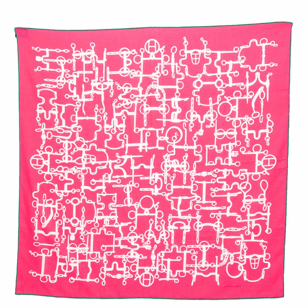 Hermes Pink Stirrup Printed Cotton Square Scarf For Women 3 Hermes Pink Stirrup Printed Cotton Square Scarf For Women