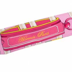 Hermes Pink Printed Silk Twilly For Women -Deals Hermes Store luxury women hermes used accessories p595266 002