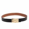 Hermes Black/Gold Chamonix And Epsom Leather Collier De Chien Reversible Belt 80CM For Women