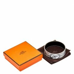 Hermes Hermès White Grand Apparat Enamel Palladium Plated Wide Bangle Bracelet M For Women -Deals Hermes Store luxury women hermes used accessories p595783 002
