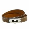 Hermes Hermès Taupe Leather Palladium Plated Kelly Double Tour Bracelet M For Women -Deals Hermes Store luxury women hermes used accessories p595842 003