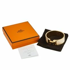 Hermes Hermès Clic Clac H Cream Enamel Rose Gold Plated Wide Bracelet For Women -Deals Hermes Store luxury women hermes used accessories p598860 001