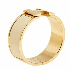 Hermes Hermès Clic Clac H Cream Enamel Rose Gold Plated Wide Bracelet For Women -Deals Hermes Store luxury women hermes used accessories p598860 006
