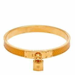 Hermes Courchevel Kelly Lock Cadena Gold Tone Metal Bracelet For Women -Deals Hermes Store luxury women hermes used accessories p599022 007