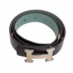 Hermes Ciel/Black Clemence And Box Leather H Buckle Reversible Belt 90CM For Women -Deals Hermes Store luxury women hermes used accessories p603207 006