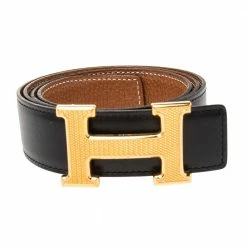 Hermes Black/Brown Box Calf And Togo Leather Guillochee Finish H Buckle Reversible Belt Size 90 For Women -Deals Hermes Store luxury women hermes used accessories p603980 003