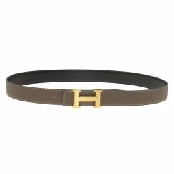 Hermes Taupe And Black Leather Constance Reversible Belt 95 CM For Women