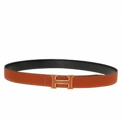 Hermes Orange And Black Leather Constance Reversible Belt Size 95 CM For Women