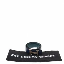 Hermes Bleu Encre/Colvert Epsom And Swift Leather Guillochee Finish H Reversible Buckle Belt 85CM For Women -Deals Hermes Store luxury women hermes used accessories p609405 001