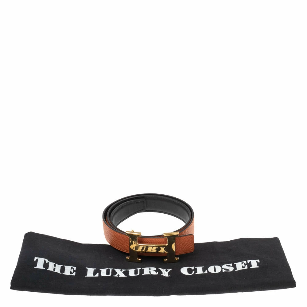 Hermes Black/Orange Epsom And Swift Leather Mini H Buckle Reversible Belt 70CM For Women 8 Hermes Black/Orange Epsom And Swift Leather Mini H Buckle Reversible Belt 70CM For Women - Image 6