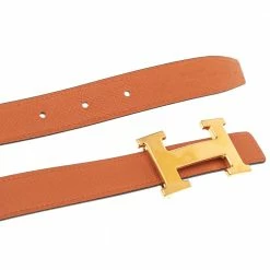 Hermes Black/Orange Epsom And Swift Leather Mini H Buckle Reversible Belt 70CM For Women 11 Hermes Black/Orange Epsom And Swift Leather Mini H Buckle Reversible Belt 70CM For Women -Deals Hermes Store luxury women hermes used accessories p609417 002