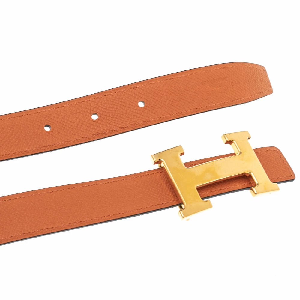 Hermes Black/Orange Epsom And Swift Leather Mini H Buckle Reversible Belt 70CM For Women 6 Hermes Black/Orange Epsom And Swift Leather Mini H Buckle Reversible Belt 70CM For Women - Image 4