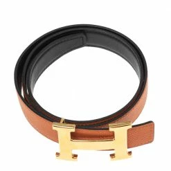 Hermes Black/Orange Epsom And Swift Leather Mini H Buckle Reversible Belt 70CM For Women 10 Hermes Black/Orange Epsom And Swift Leather Mini H Buckle Reversible Belt 70CM For Women -Deals Hermes Store luxury women hermes used accessories p609417 004