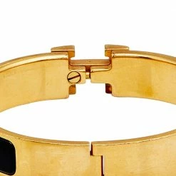 Hermes Hermès Clic H Black Enamel Gold Tone Narrow Bracelet For Women -Deals Hermes Store luxury women hermes used accessories p610306 003