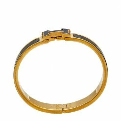 Hermes Hermès Clic H Black Enamel Gold Tone Narrow Bracelet For Women -Deals Hermes Store luxury women hermes used accessories p610306 007