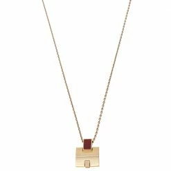 Hermes Eileen Red Enamel Gold Tone Metal Pendant For Women
