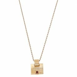 Hermes Eileen Red Enamel Gold Tone Metal Pendant For Women -Deals Hermes Store luxury women hermes used accessories p610453 005