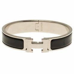 Hermes Clic Clac H Black Enamel Palladium Plated Bracelet For Women