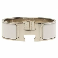 Hermes Clic Clac H Wide White Enamel Palladium Plated Bracelet For Women -Deals Hermes Store luxury women hermes used accessories p61068 003