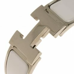 Hermes Clic Clac H Wide White Enamel Palladium Plated Bracelet For Women -Deals Hermes Store luxury women hermes used accessories p61068 005
