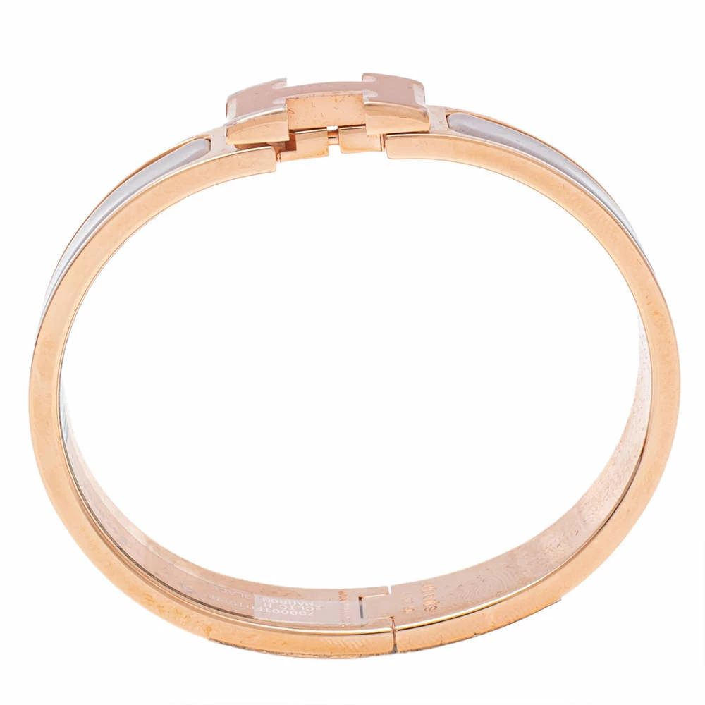 Hermes Clic H Marron Glacé Enamel Gold Tone Plated Cuff Bracelet PM For Women 6 Hermes Clic H Marron Glacé Enamel Gold Tone Plated Cuff Bracelet PM For Women - Image 4