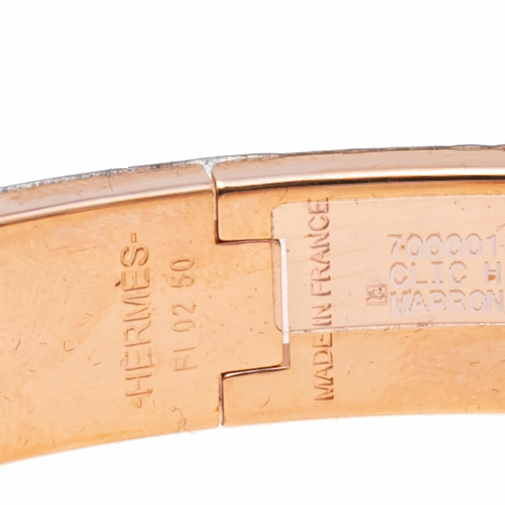 Hermes Clic H Marron Glacé Enamel Gold Tone Plated Cuff Bracelet PM For Women 8 Hermes Clic H Marron Glacé Enamel Gold Tone Plated Cuff Bracelet PM For Women - Image 6