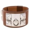 Hermes Collier De Chien Brown Leather Palladium Plated Metal Bracelet S For Women -Deals Hermes Store luxury women hermes used accessories p614168 001