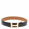 Hermes Hermès Noir/Gold Box Calf Leather Constance Reversible Belt 85CM For Women -Deals Hermes Store luxury women hermes used accessories p614992 005