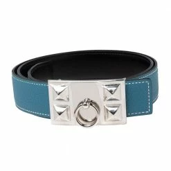 Hermes Bleu Jean/Black Chamonix And Togo Leather Collier De Chien Reversible Belt 85CM For Women -Deals Hermes Store luxury women hermes used accessories p615266 001