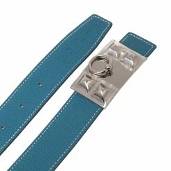 Hermes Bleu Jean/Black Chamonix And Togo Leather Collier De Chien Reversible Belt 85CM For Women -Deals Hermes Store luxury women hermes used accessories p615266 005