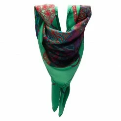 Hermes Green Voyage En Etoffes Silk Square Scarf For Women -Deals Hermes Store luxury women hermes used accessories p61838 003