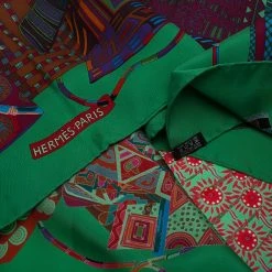 Hermes Green Voyage En Etoffes Silk Square Scarf For Women -Deals Hermes Store luxury women hermes used accessories p61838 005