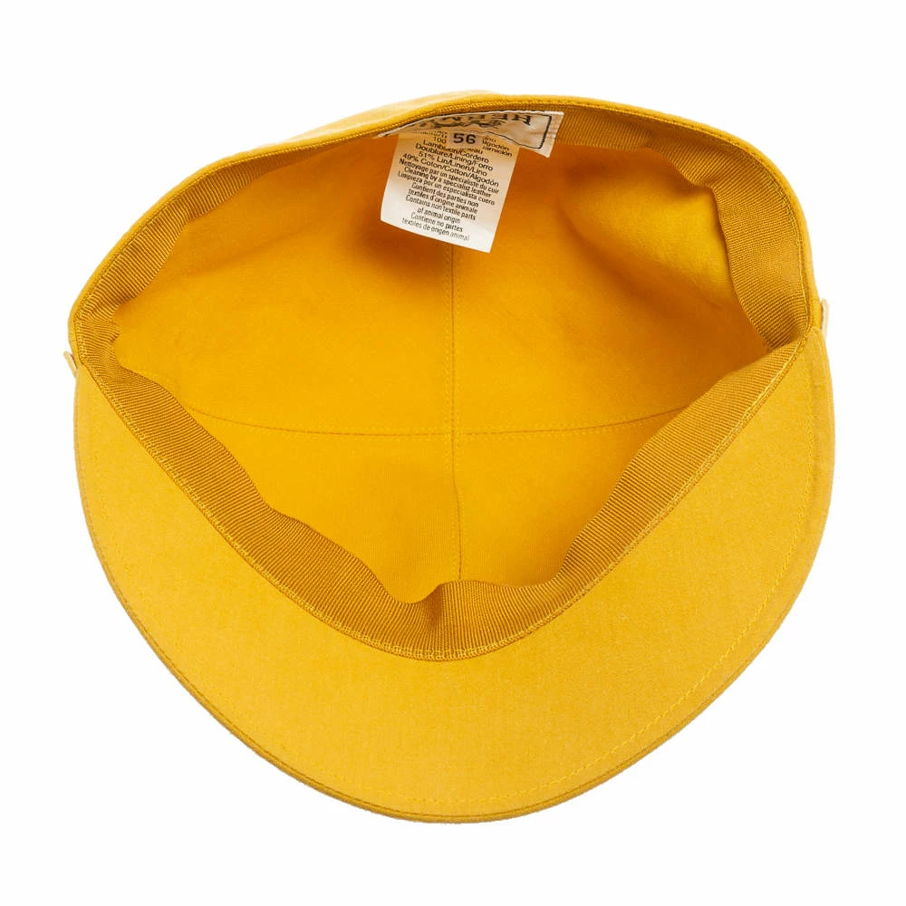 Hermes Yellow Cotton & Linen Leather Strip Detail Cap Size 56 For Women 7 Hermes Yellow Cotton & Linen Leather Strip Detail Cap Size 56 For Women - Image 5