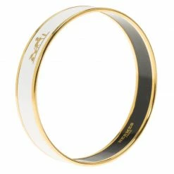 Hermes Logo White Enamel Gold Plated Bangle Bracelet Size 21cm For Women -Deals Hermes Store luxury women hermes used accessories p62401 002