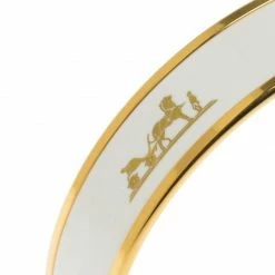 Hermes Logo White Enamel Gold Plated Bangle Bracelet Size 21cm For Women -Deals Hermes Store luxury women hermes used accessories p62401 005