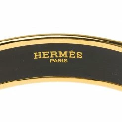 Hermes Logo White Enamel Gold Plated Bangle Bracelet Size 21cm For Women -Deals Hermes Store luxury women hermes used accessories p62401 006