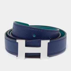 Hermes Blue Malachite/Menthe Epsom And Swift Leather Mini Constance Reversible Belt 75CM For Women