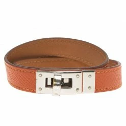 Hermes Kelly Double Tour Orange Palladium Plated Leather Bracelet For Women 11 Hermes Kelly Double Tour Orange Palladium Plated Leather Bracelet For Women -Deals Hermes Store luxury women hermes used accessories p62775 003