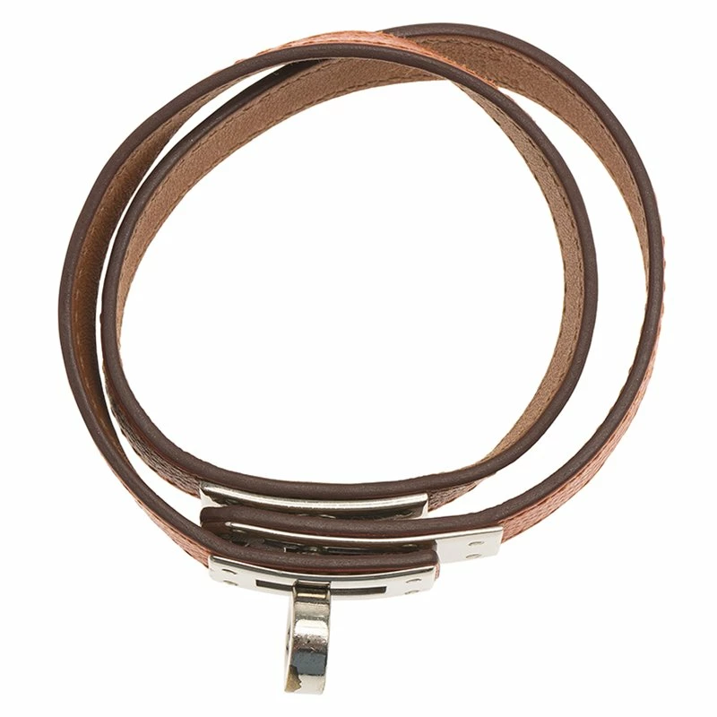 Hermes Kelly Double Tour Orange Palladium Plated Leather Bracelet For Women 6 Hermes Kelly Double Tour Orange Palladium Plated Leather Bracelet For Women - Image 4