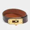 Hermes Hermès Brown Leather Gold Plated Kelly Double Tour Wrap Bracelet M For Women -Deals Hermes Store luxury women hermes used accessories p630397 001