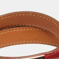 Hermes Hermès Coral Red Palladium Plated Kelly Double Tour Wrap Bracelet M For Women -Deals Hermes Store luxury women hermes used accessories p630488 003