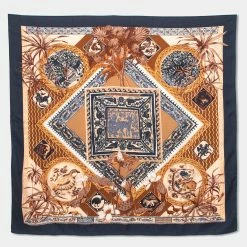 Hermes Hermès Brown & Blue Le Jardin Des Coptes Cashmere Silk Scarf For Women