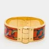 Hermes Hermès Gold Plated Orange Chain Link Hinged Wide Bracelet For Women -Deals Hermes Store luxury women hermes used accessories p632907 001