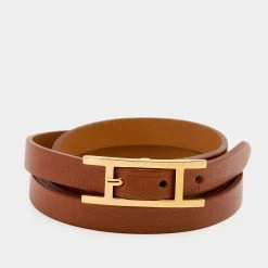 Hermes Hermès Brown Swift Leather Hapi 3 Triple Tour Bracelet S For Women