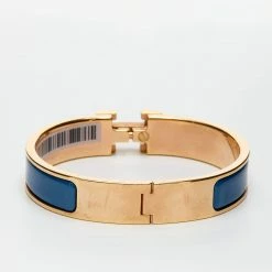 Hermes Hermès Clic H Blue Enamel Rose Gold Plated Narrow Bracelet For Women -Deals Hermes Store luxury women hermes used accessories p634390 003